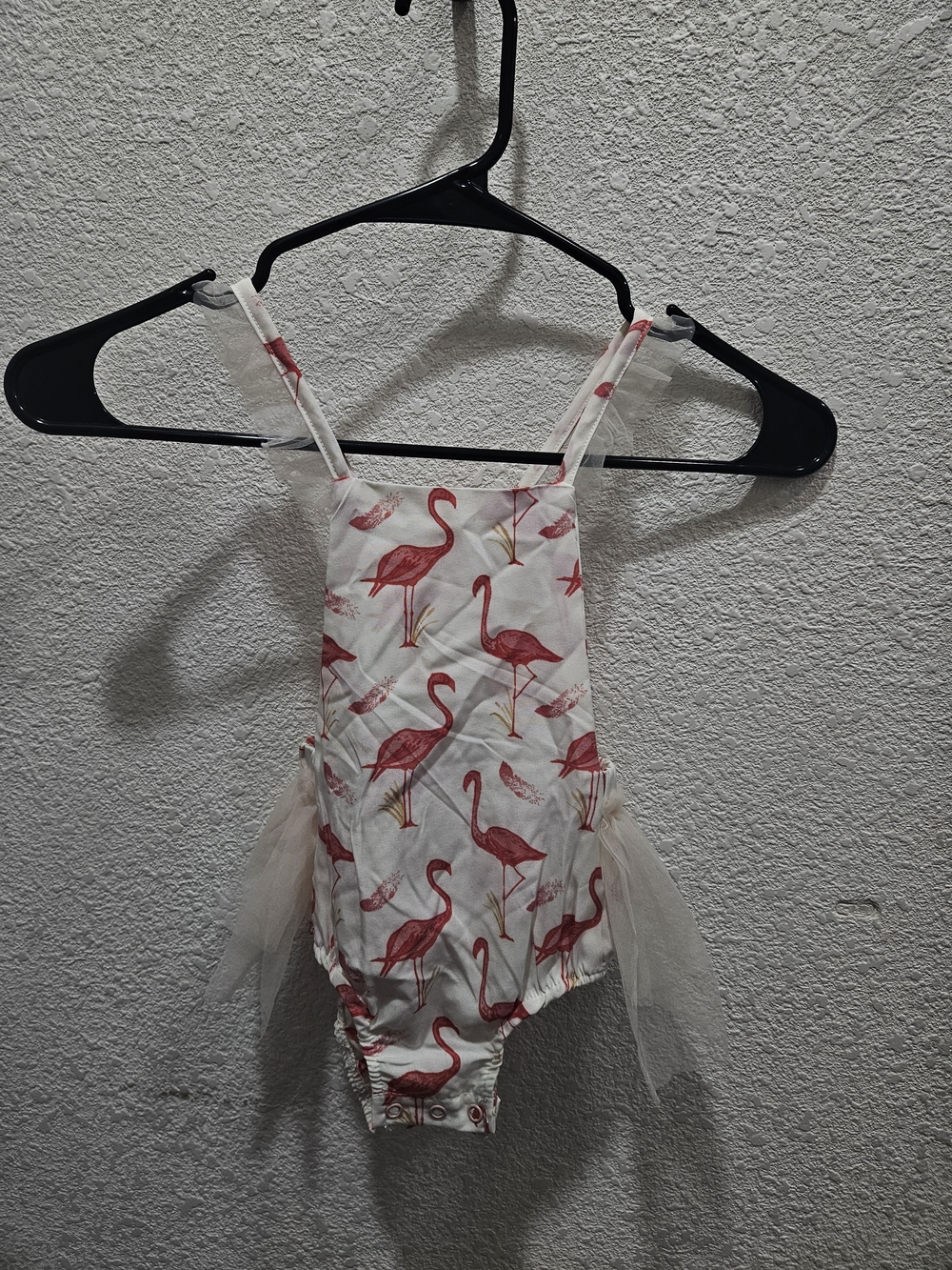 SHEIN White Kids One-Piece Swimsuit with Pink Flamingo Print